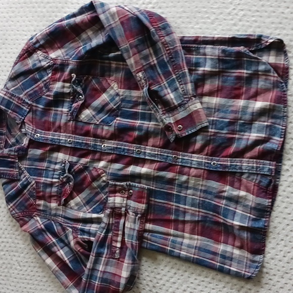 90s Mossimo plaid striped long-sleeve button-up 90s shirt. Size -Medium - Picture 13 of 14